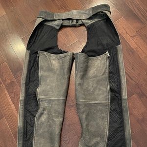 Men's Distressed Gray Leather Motorcycle Chaps XPERT Performance Gear Size XL